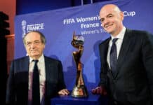 FIFA President with Women's World Cup 2023 trophy