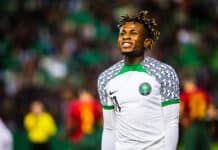 Samuel Chukwueze of Super Eagles reacts during the friendly football match between Portugal and Nigeria