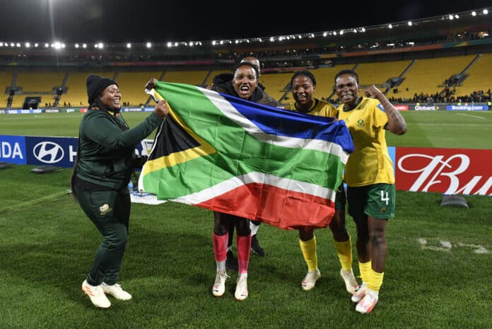 Banyana Banyana celebrate with the South African flag