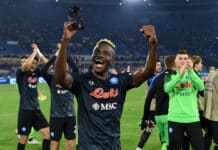 The Napoli player Victor Osimhen celebrating a victory
