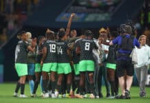 Nigeria Super Falcons celebrate win over Australia