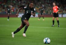 Toni Payne on the ball for the Super Falcons